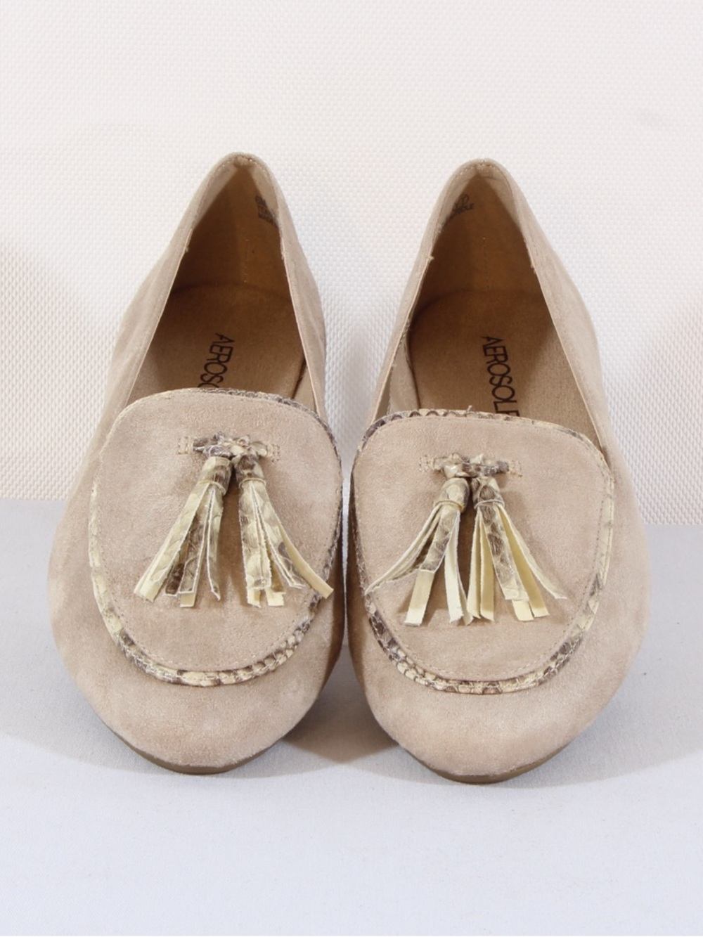 AEROSOLES Women's Out of Space Bone Combo Suede Tassel Loafer NWT